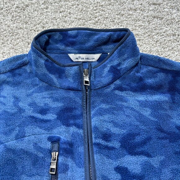Peter Millar Mens Large Golf Vest Crown Micro Shearling Fleece Camo Print Blue - Picture 2 of 11